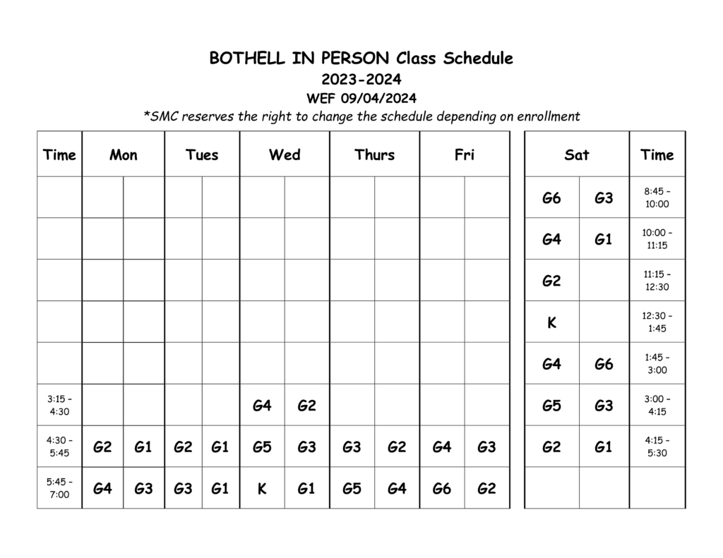 BOTHELL CLASS SCHEDULE 2023 - 2024 - Singapore Maths Club